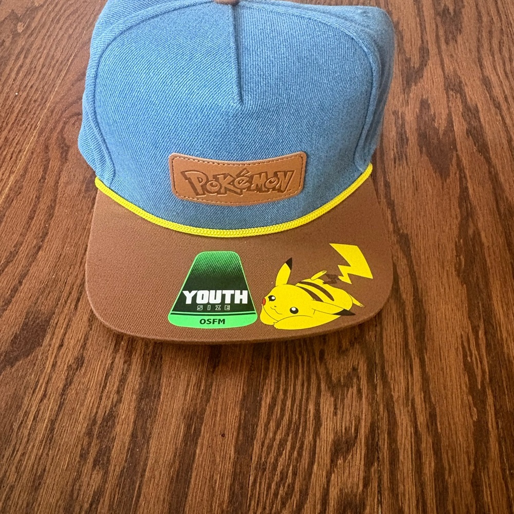 Pokeman Denim Hat Adjustable Snapback Blue Yellow Brown NWT youth size